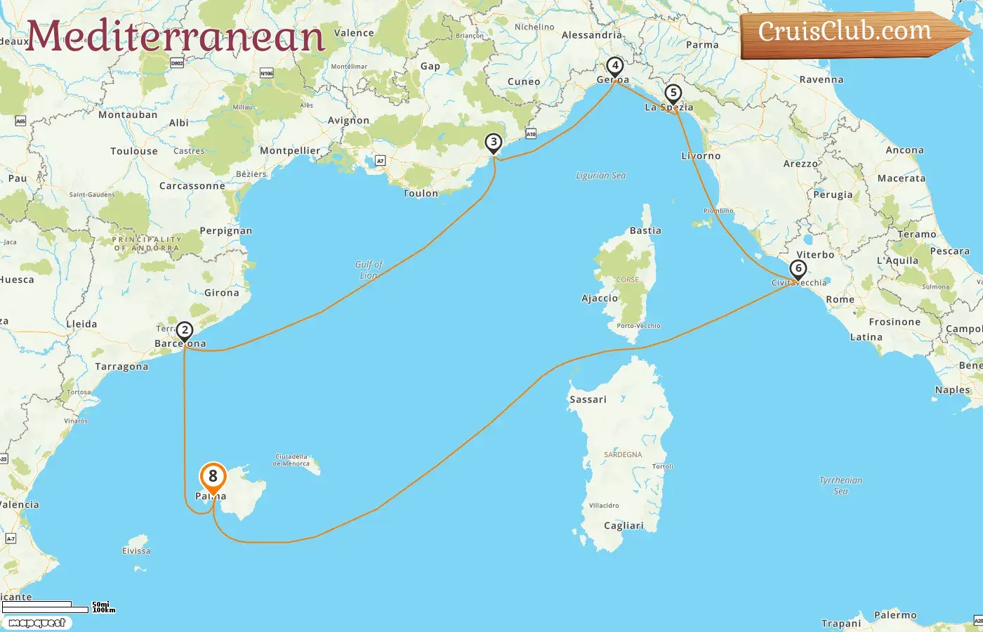Cruise in the Mediterranean from Palma aboard MSC Grandiosa ship with visits to Spain, France, and Italy for 8 days