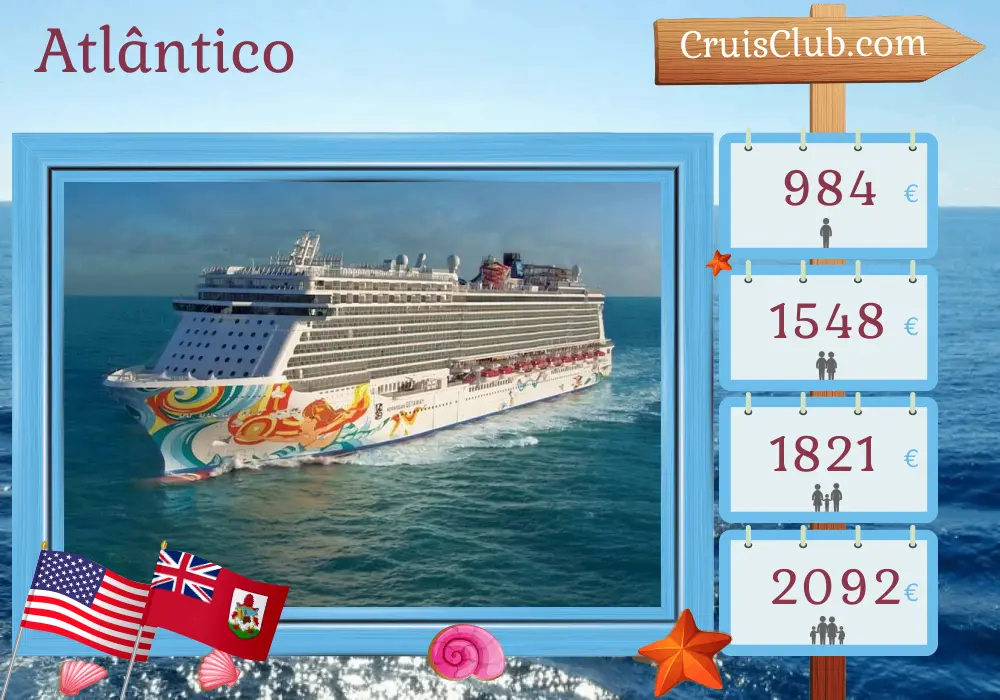 Cruzeiro no Atlântico a partir de Nova York a bordo do navio Norwegian Getaway com visitas aos EUA e Bermuda por 6 dias