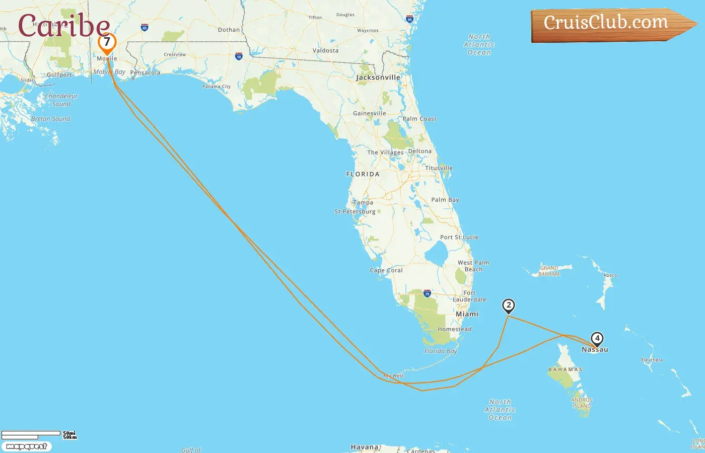 Crucero por el Caribe desde Mobile a bordo del barco Carnival Spirit con visitas a Estados Unidos y Bahamas por 7 días