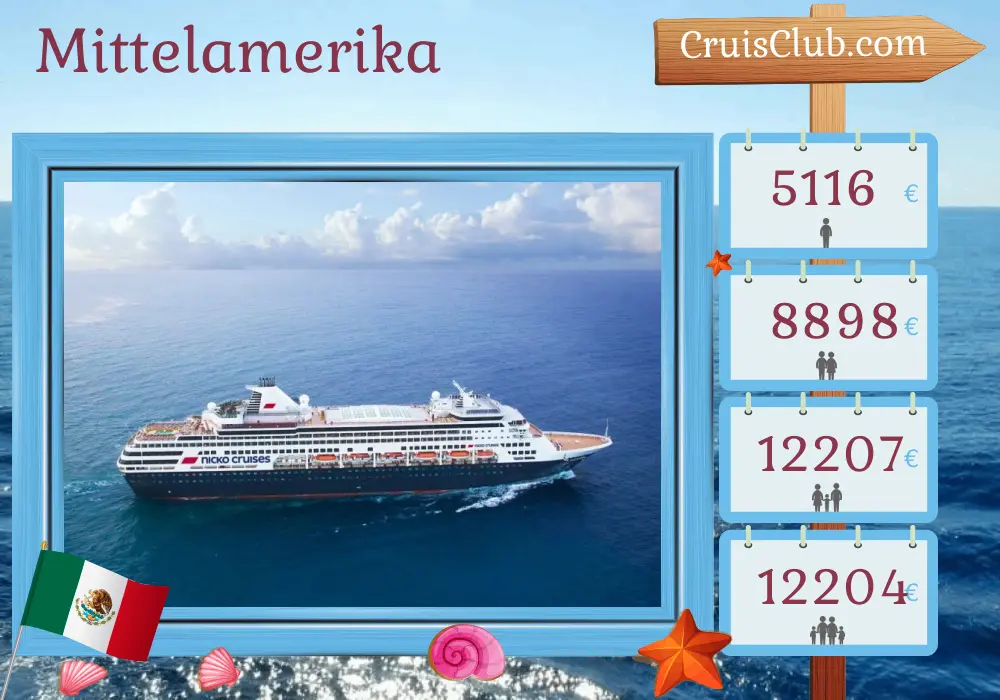 Kreuzfahrt in Zentralamerika von Puerto Vallarta nach Willemstad an Bord des Schiffes Vasco da Gama mit Besuchen in Mexiko, Guatemala, El Salvador, Nicaragua, Costa Rica, Panama, Kolumbien, Aruba und Curaçao für 14 Tage