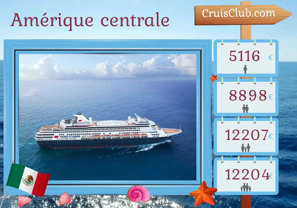 Croisière en Amérique centrale de Puerto Vallarta à Willemstad à bord du navire Vasco da Gama avec des visites au Mexique, au Guatemala, au Salvador, au Nicaragua, au Costa Rica, au Panama, en Colombie, à Aruba et à Curaçao pendant 14 jours