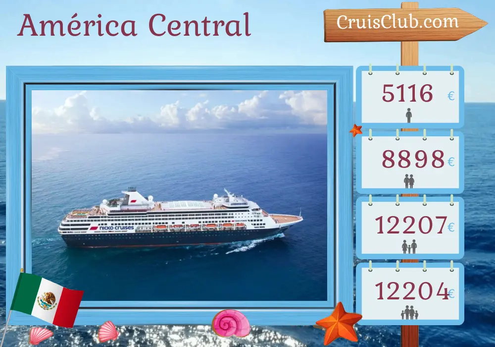 Cruzeiro na América Central de Puerto Vallarta a Willemstad a bordo do navio Vasco da Gama com visitas ao México, Guatemala, El Salvador, Nicarágua, Costa Rica, Panamá, Colômbia, Aruba e Curaçao por 14 dias