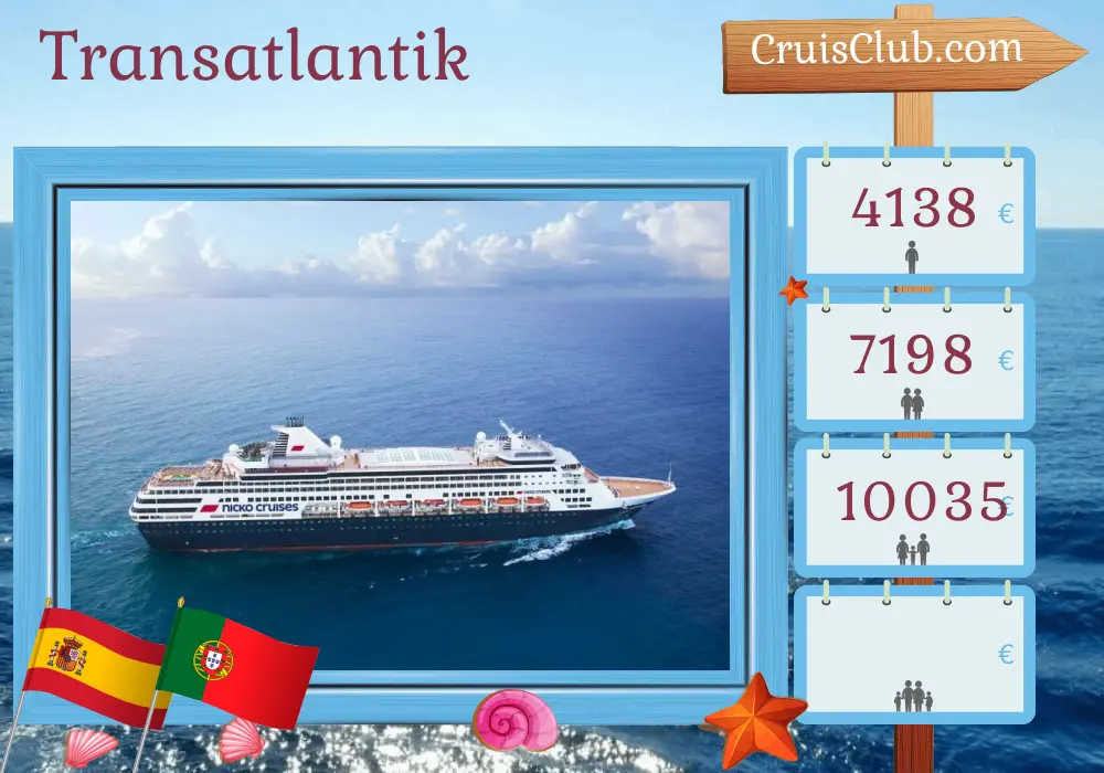 Kreuzfahrt im Transatlantik von Willemstad nach Lissabon an Bord des Schiffes Vasco da Gama mit Besuchen in Curaçao, Grenada, Barbados, Spanien und Portugal für 17 Tage