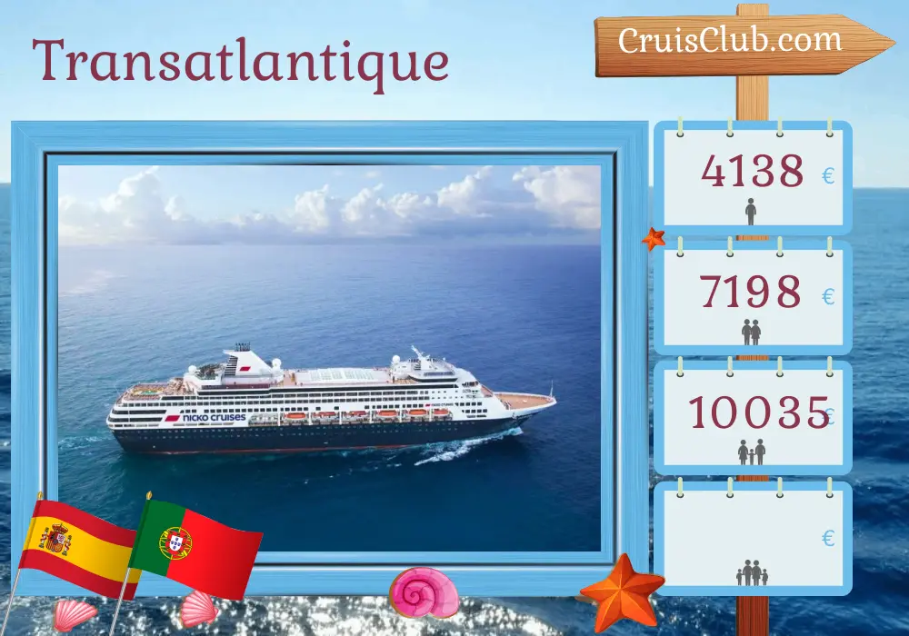 Croisière en Transatlantique de Willemstad à Lisbonne à bord du navire Vasco da Gama avec des visites à Curaçao, Grenade, la Barbade, l`Espagne et le Portugal pendant 17 jours