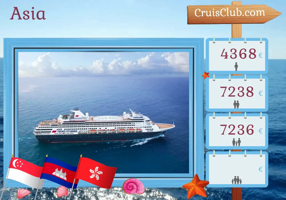 Crucero por Asia desde Singapur hasta Manila a bordo del barco Vasco da Gama con visitas a Singapur, Tailandia, Camboya, Vietnam, Hong Kong y Filipinas durante 18 días