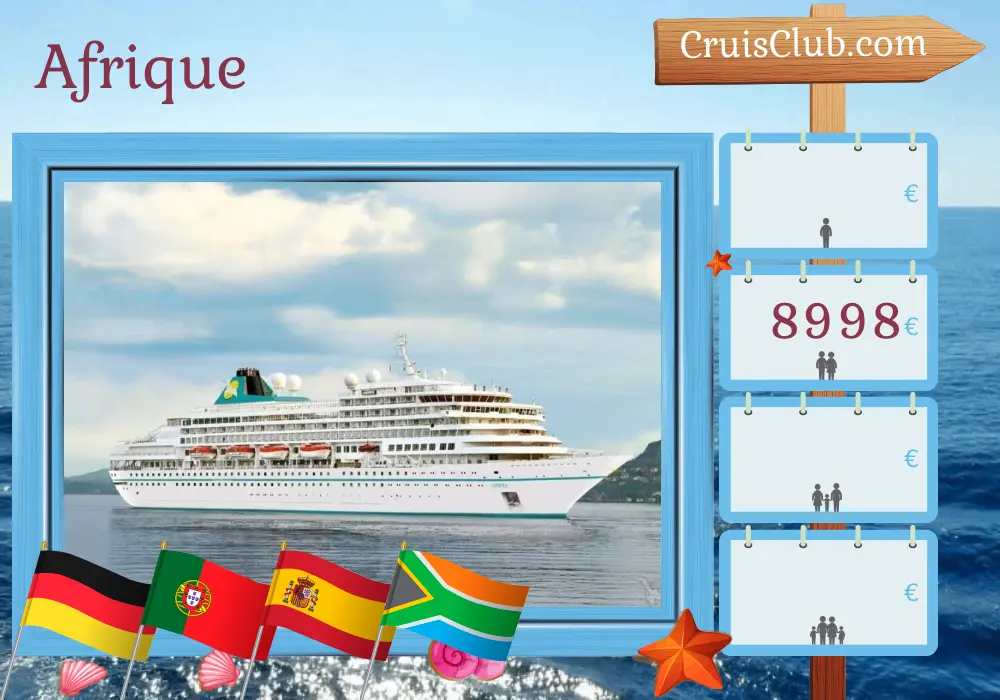 Croisière en Afrique de Hambourg à Cape Town à bord du navire Amera avec des visites en Allemagne, au Portugal, en Espagne, au Sénégal, en Gambie, en Namibie et en Afrique du Sud pendant 26 jours