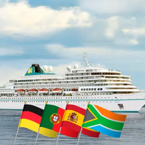 Croisière en Afrique de Hambourg à Cape Town à bord du navire Amera avec des visites en Allemagne, au Portugal, en Espagne, au Sénégal, en Gambie, en Namibie et en Afrique du Sud pendant 26 jours