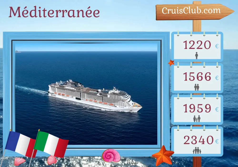 Croisière en Méditerranée depuis Marseille à bord du navire MSC Grandiosa avec des visites en France et en Italie pendant 3 jours