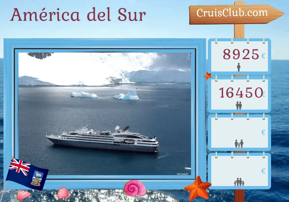 Crucero por Sudamérica de Ushuaia a Buenos Aires a bordo del barco L`Austral con visitas a Argentina, Chile e Islas Malvinas durante 16 días