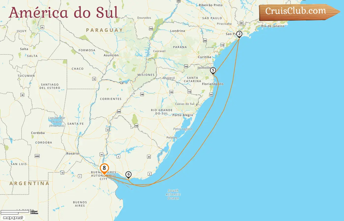 Cruzeiro na América do Sul a partir de Buenos Aires a bordo do navio Costa Favolosa com visitas à Argentina, Brasil e Uruguai por 8 dias