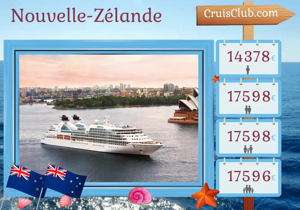 Croisière en Nouvelle-Zélande de Auckland à Sydney à bord du navire Seabourn Odyssey avec des visites en Nouvelle-Zélande et en Australie pendant 16 jours