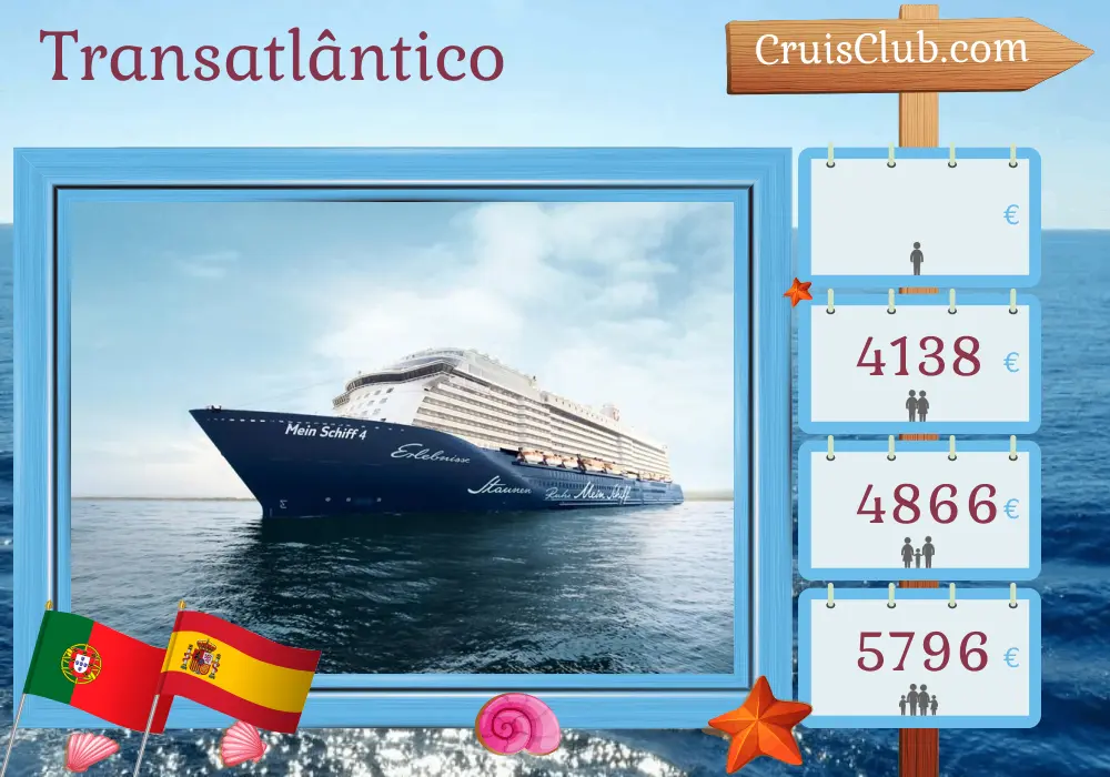 Cruzeiro no Transatlântico de La Romana para Palma a bordo do navio Mein Schiff 4 com visitas à República Dominicana, Martinica, Barbados, Dominica, Portugal e Espanha por 17 dias