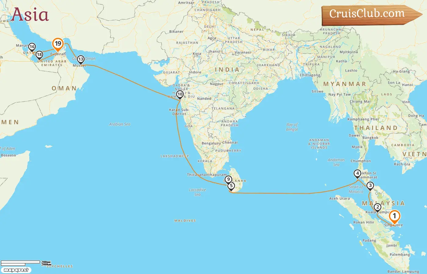 Asia Cruise from Singapore to Dubai aboard Seabourn Encore with visits to Singapore, Malaysia, Thailand, Sri Lanka, India, Oman, Qatar, and United Arab Emirates for 19 days