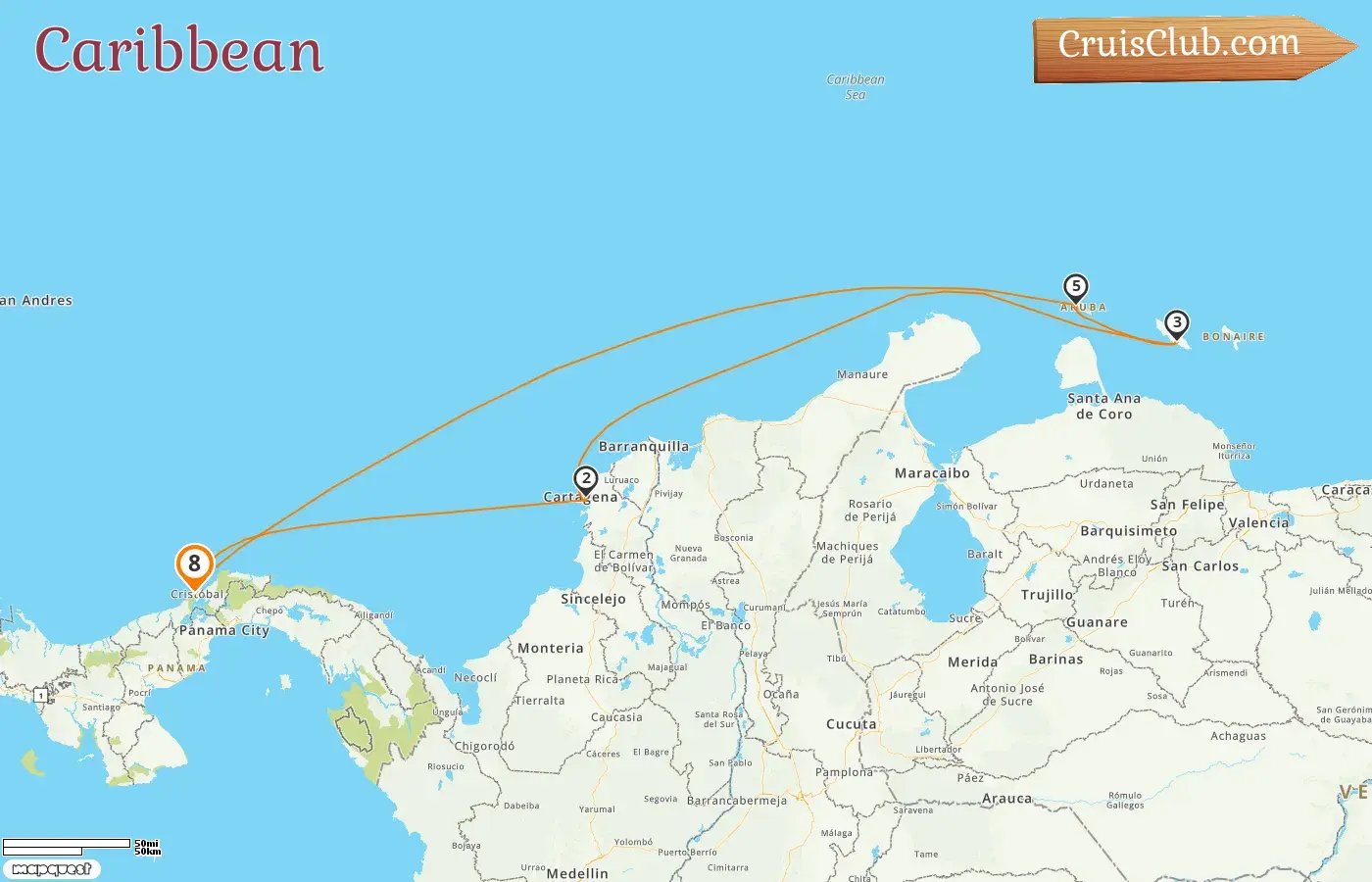Caribbean Cruise from Cologne on board Rhapsody of the Seas with stops in Panama, Colombia, Curaçao, and Aruba for 8 days
