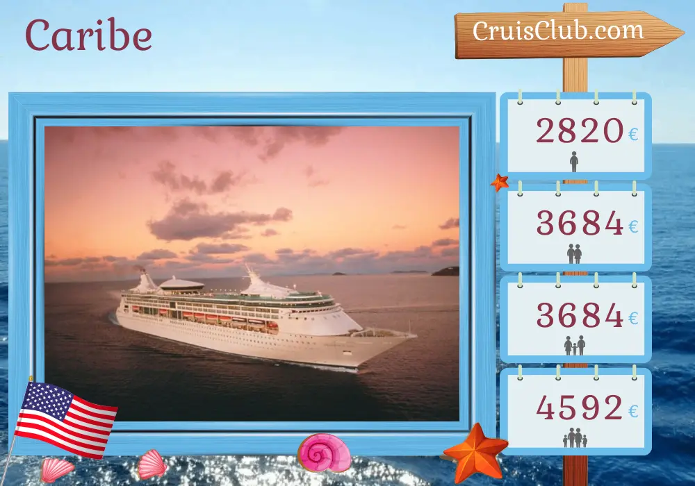 Cruzeiro no Caribe saindo de Miami a bordo do navio Grandeur of the Seas com visitas aos Estados Unidos, Jamaica, Costa Rica, Panamá, Colômbia, Aruba e Curaçao por 13 dias