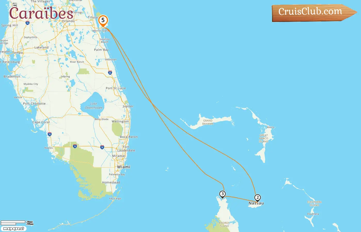 Croisière dans les Caraïbes au départ de Port Canaveral / Orlando à bord du navire Allure of the Seas avec des visites aux États-Unis et aux Bahamas pendant 5 jours