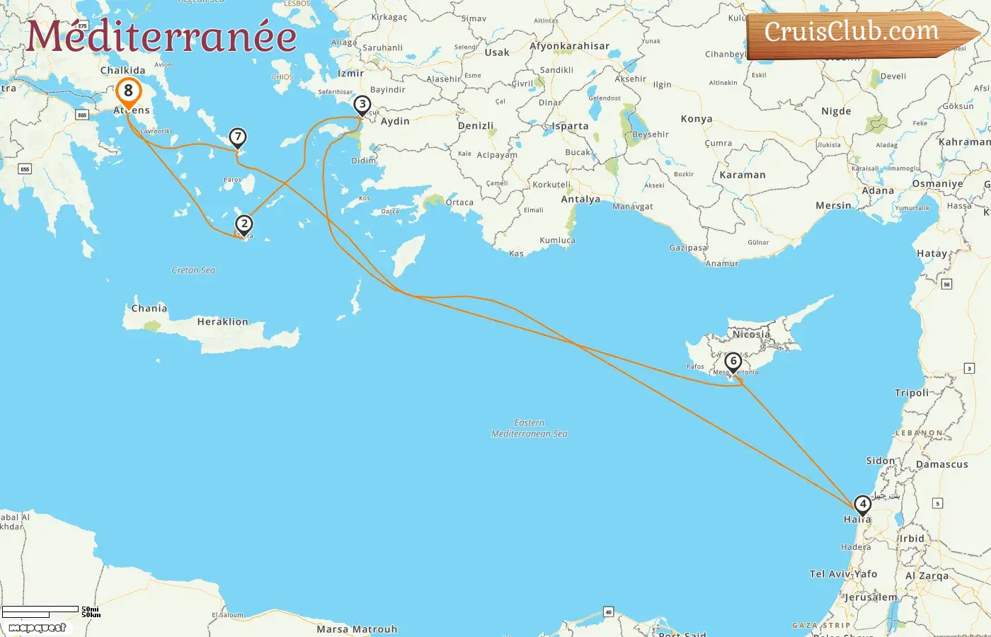 Croisière en Méditerranée au départ de Pirée à bord du navire MSC Musica avec des visites en Grèce, en Turquie, en Israël et à Chypre pendant 8 jours