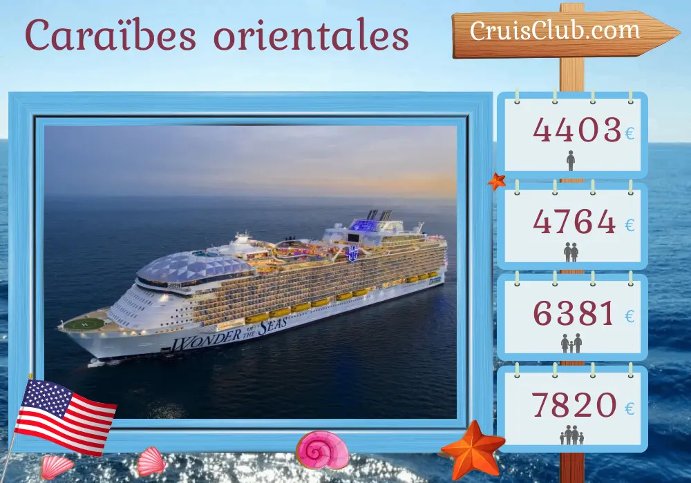 Croisière dans les Caraïbes de l`Est depuis Port Canaveral / Orlando à bord du navire Wonder of the Seas avec visites aux États-Unis, aux Bahamas et à Saint-Kitts-et-Nevis pendant 9 jours