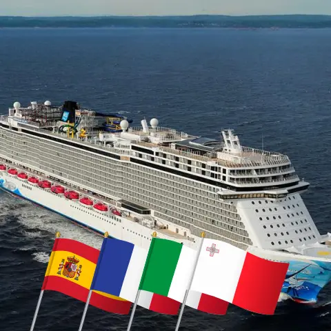 Crucero en el Mediterráneo desde Barcelona a bordo del barco Norwegian Escape con visitas a España, Francia, Italia y Malta durante 11 días