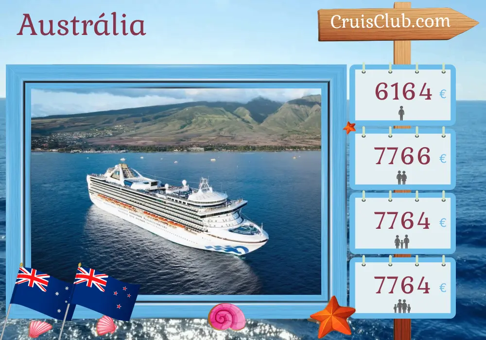 Cruzeiro na Austrália de Adelaide a bordo do navio Grand Princess com visitas à Austrália e à Nova Zelândia por 20 dias