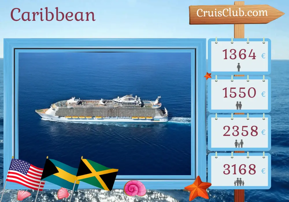 Caribbean Cruise aboard the Oasis of the Seas with visits to the USA, Bahamas, Haiti, and Jamaica for 8 days