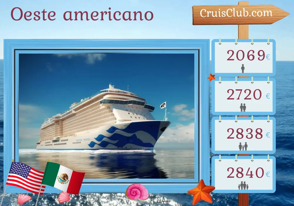 Cruzeiro na América Ocidental a partir de Los Angeles a bordo do navio Discovery Princess com visitas aos EUA e México por 8 dias