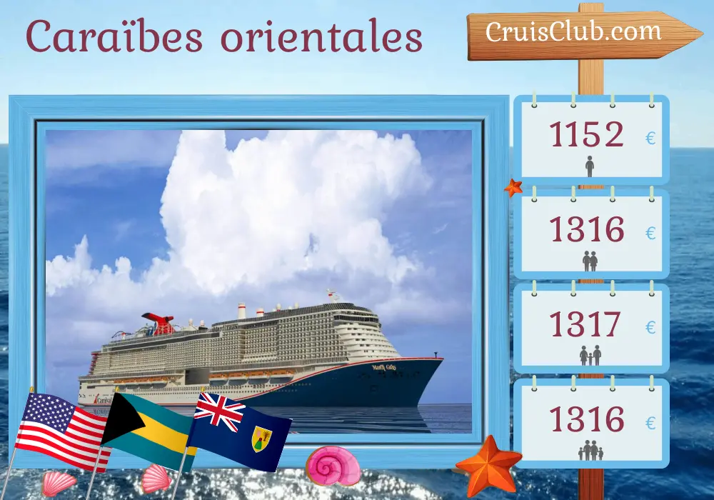 Croisière dans les Caraïbes de l`Est au départ de Port Canaveral / Orlando à bord du navire Mardi Gras avec des visites aux États-Unis, aux Bahamas et en République dominicaine pendant 7 jours