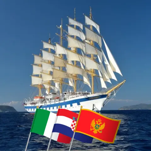 Cruzeiro no Mediterrâneo partindo de Veneza a bordo do navio Royal Clipper com visitas a Itália, Croácia e Montenegro por 8 dias