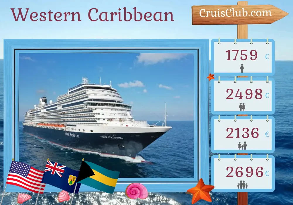 Cruise in the Western Caribbean from Fort Lauderdale aboard Nieuw Statendam ship with visits to USA, Puerto Rico, and Bahamas for 8 days