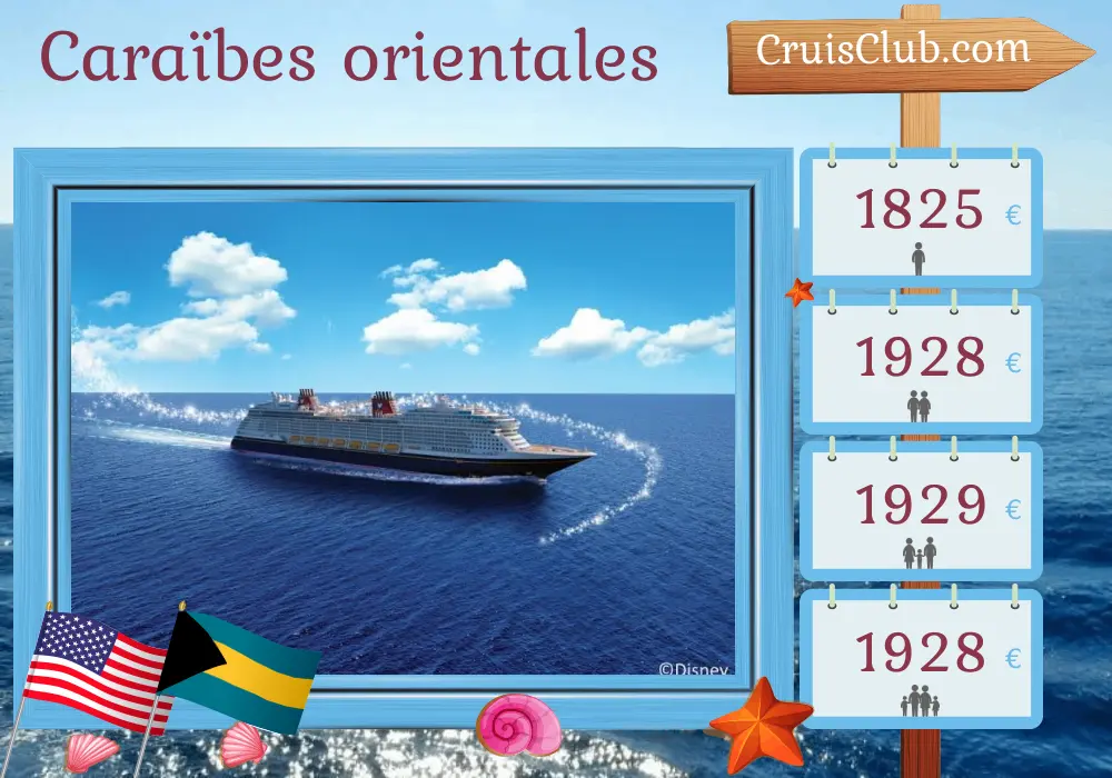 Croisière dans les Caraïbes de l`Est au départ de Port Canaveral / Orlando à bord du navire Disney Wish avec des visites aux États-Unis et aux Bahamas pendant 4 jours