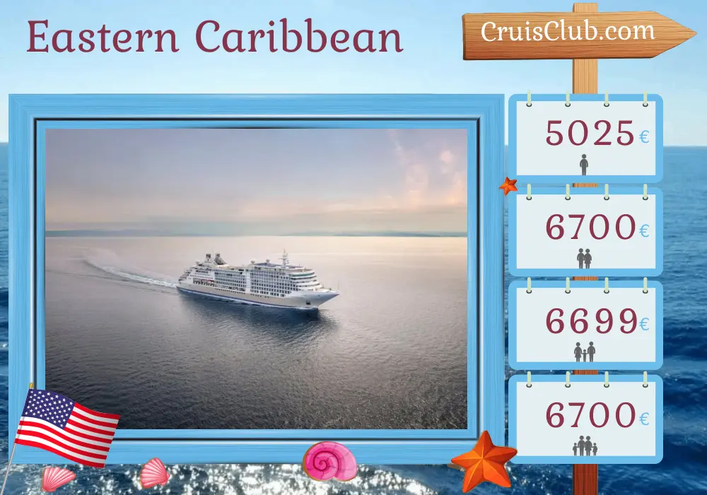 Kreuzfahrt in der östlichen Karibik von Fort Lauderdale nach Bridgetown an Bord des Schiffes Silver Dawn mit Besuchen in den USA, Puerto Rico, Dominica, St. Vincent und den Grenadinen, Martinique, Grenada und Barbados für 11 Tage