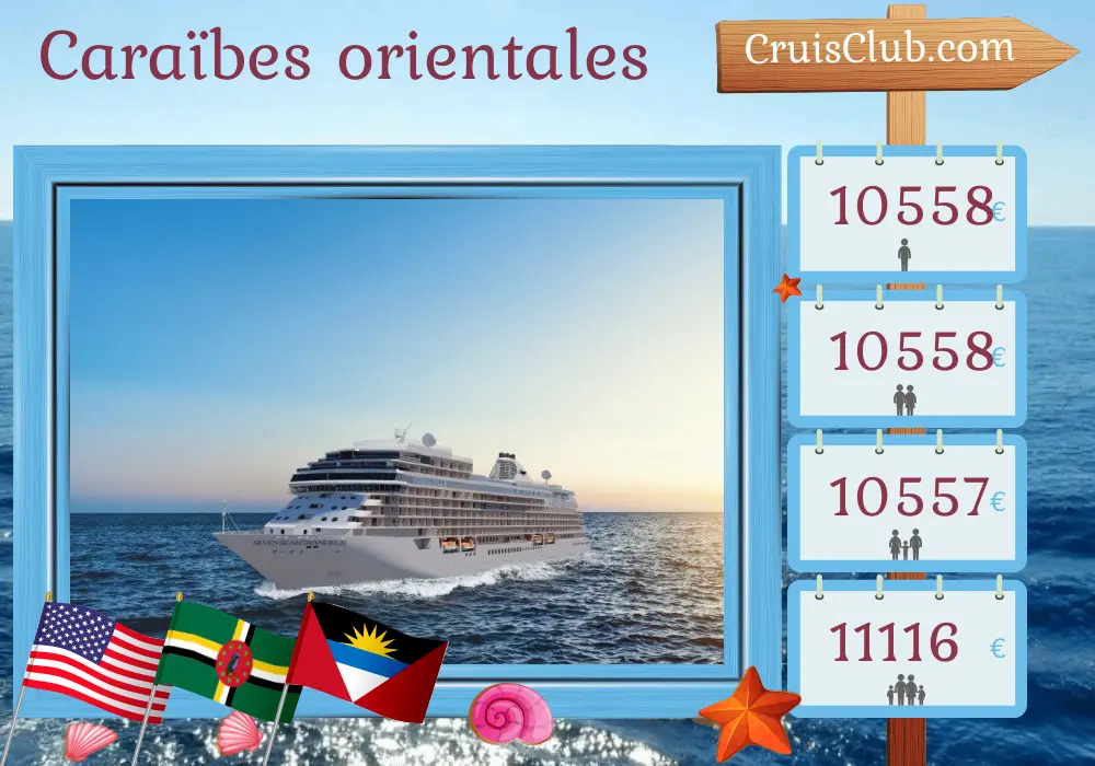 Croisière dans les Caraïbes de l`Est au départ de Miami à bord du navire Seven Seas Grandeur avec des escales aux États-Unis, en République dominicaine, à Porto Rico, à Saint-Barthélemy, en Dominique et dans les Îles Vierges britanniques pendant 11 jours