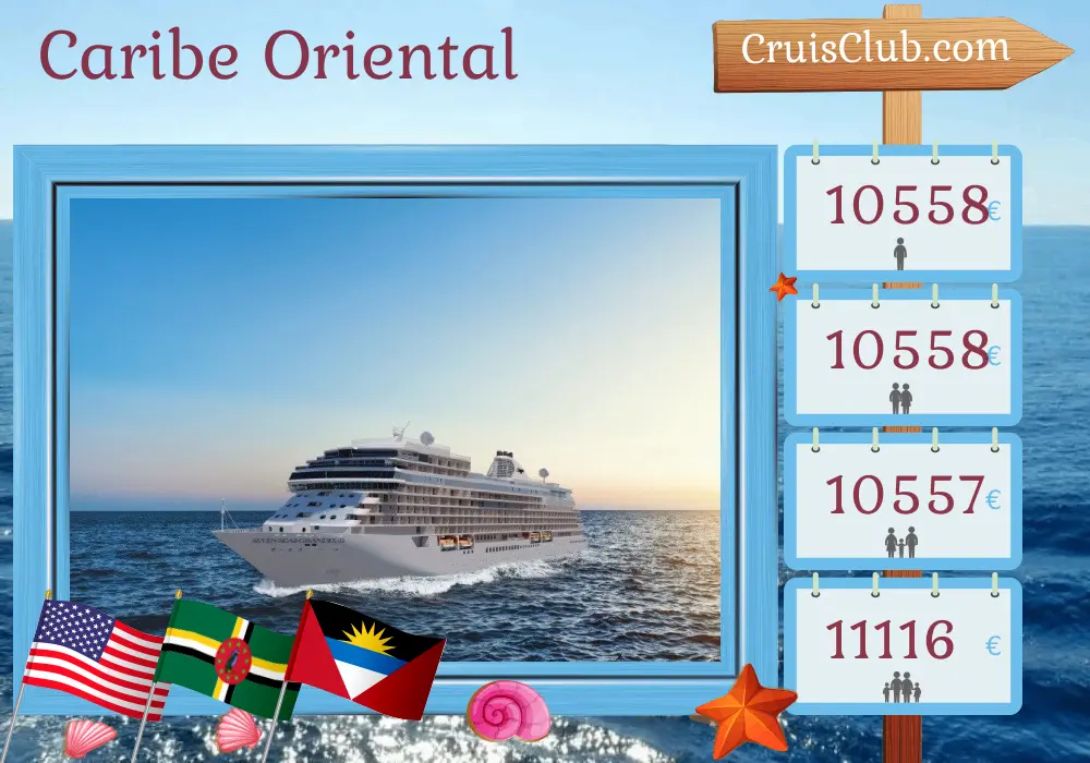 Crucero por el Caribe Oriental desde Miami a bordo del barco Seven Seas Grandeur con visitas a Estados Unidos, República Dominicana, Puerto Rico, Saint Barthélemy, Dominica e Islas Vírgenes Británicas durante 11 días