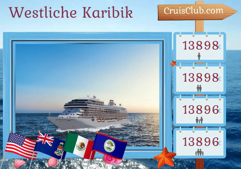 Kreuzfahrt in der westlichen Karibik ab Miami an Bord des Schiffes Seven Seas Grandeur mit Besuchen in den USA, auf den Kaimaninseln, in Mexiko, Belize, Guatemala und Honduras für 11 Tage