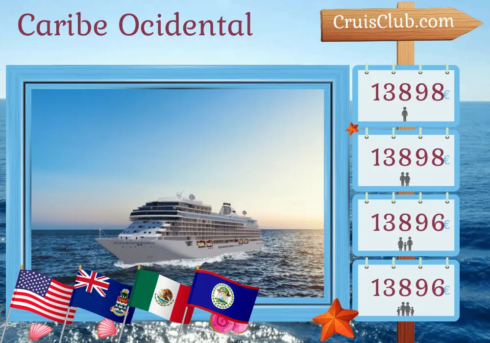 Cruzeiro no Caribe Ocidental a partir de Miami a bordo do navio Seven Seas Grandeur com visitas aos Estados Unidos, Ilhas Cayman, México, Belize, Guatemala e Honduras por 11 dias