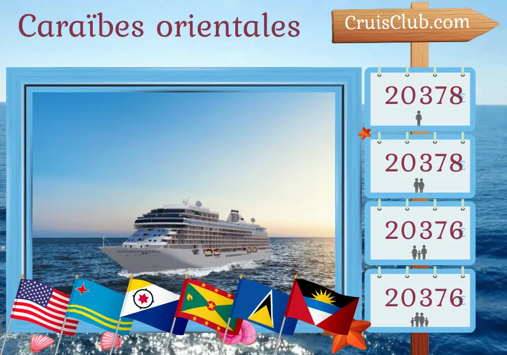 Croisière dans les Caraïbes de l`Est de Miami à New York à bord du navire Seven Seas Grandeur avec escales aux États-Unis, à Aruba, à la Grenade, à Sainte-Lucie, à Saint-Barthélemy et à Porto Rico pendant 17 jours