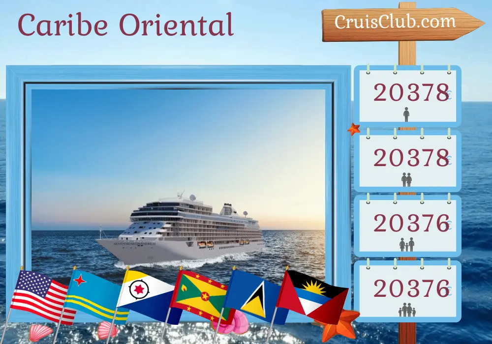 Crucero por el Este del Caribe desde Miami a Nueva York a bordo del barco Seven Seas Grandeur con visitas a EE. UU., Aruba, Granada, Santa Lucía, San Bartolomé y Puerto Rico durante 17 días