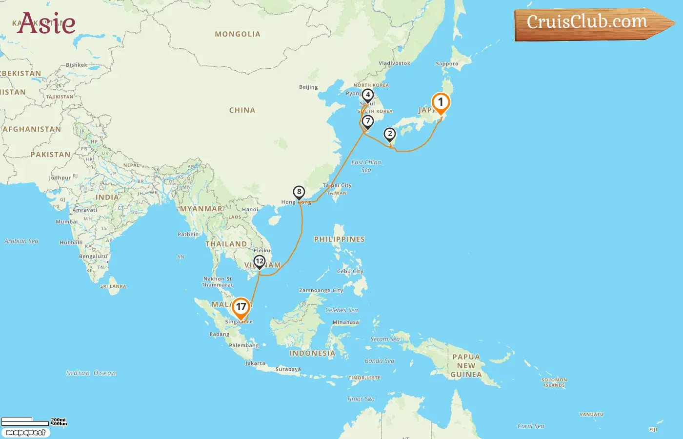 Croisière en Asie de Tokyo à Singapour à bord du navire Silver Moon avec visites au Japon, en Corée du Sud, à Hong Kong, au Viêt Nam et à Singapour pendant 17 jours