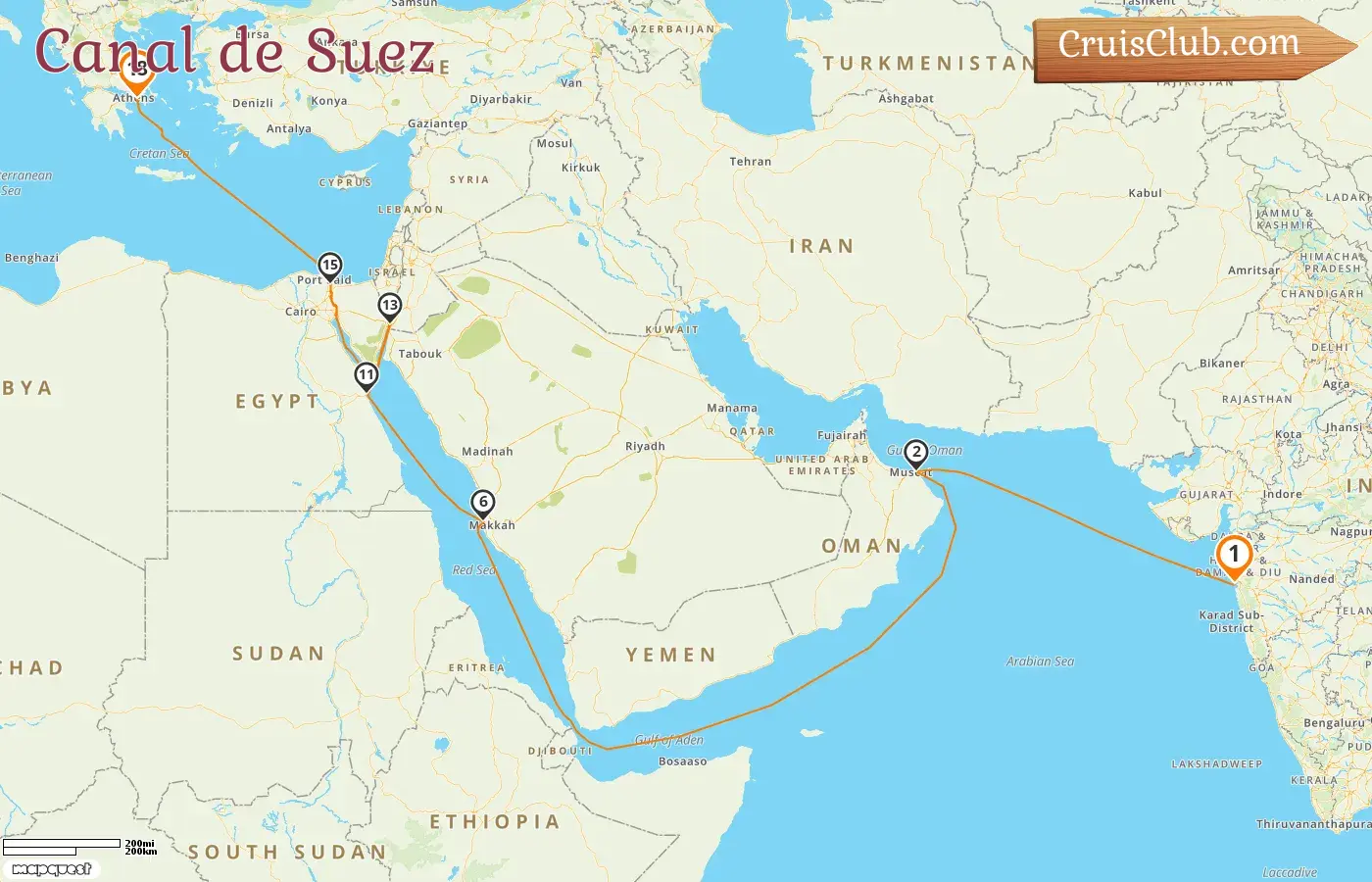 Cruseiro no Canal de Suez de Mumbai a Pireu a bordo do navio Silver Moon com visitas à Índia, Omã, Arábia Saudita, Egito, Jordânia e Grécia durante 18 dias