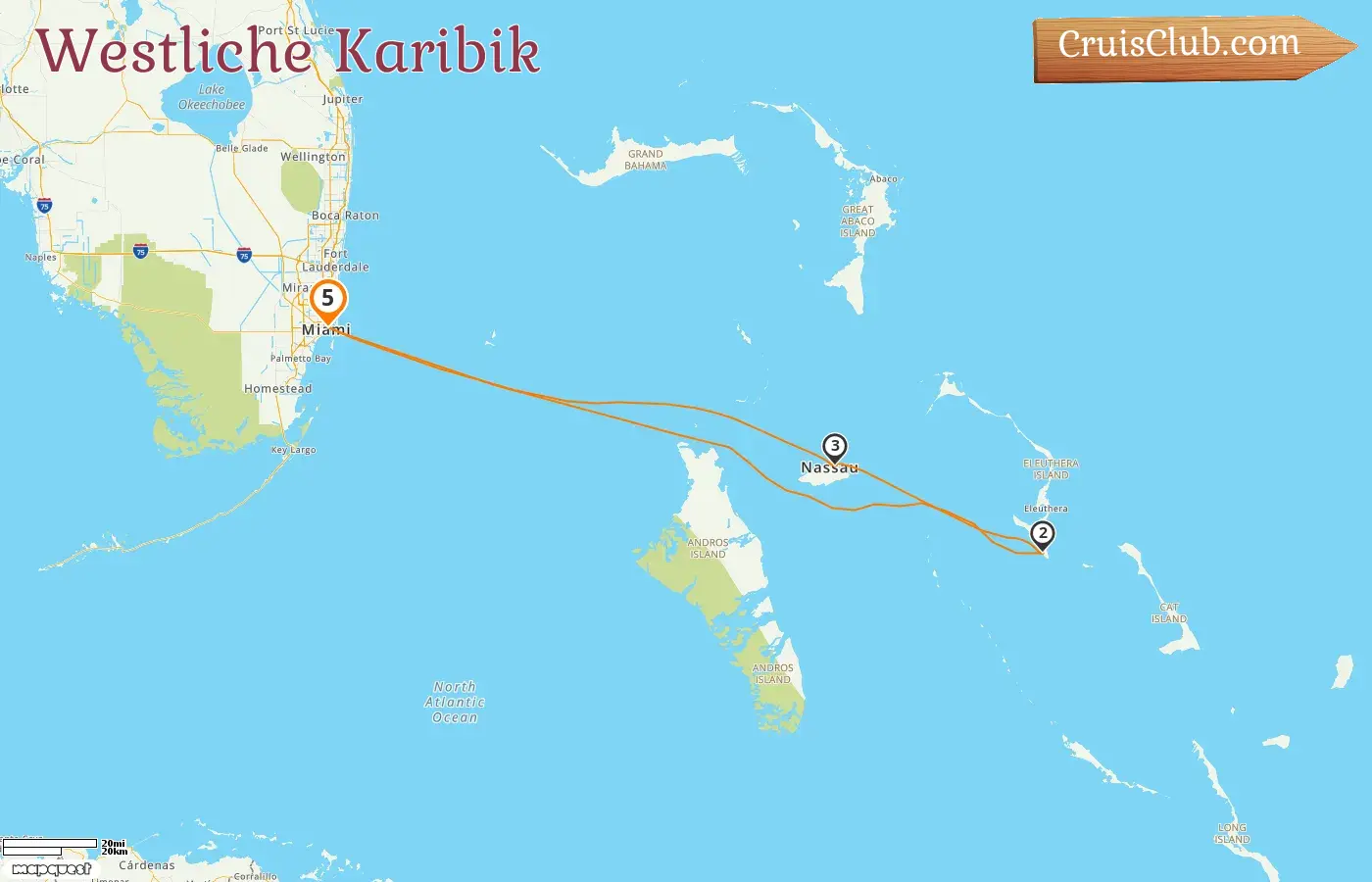 Kreuzfahrt in der westlichen Karibik von Miami aus an Bord des Schiffs Carnival Sunrise mit Besuchen in den USA und den Bahamas für 5 Tage