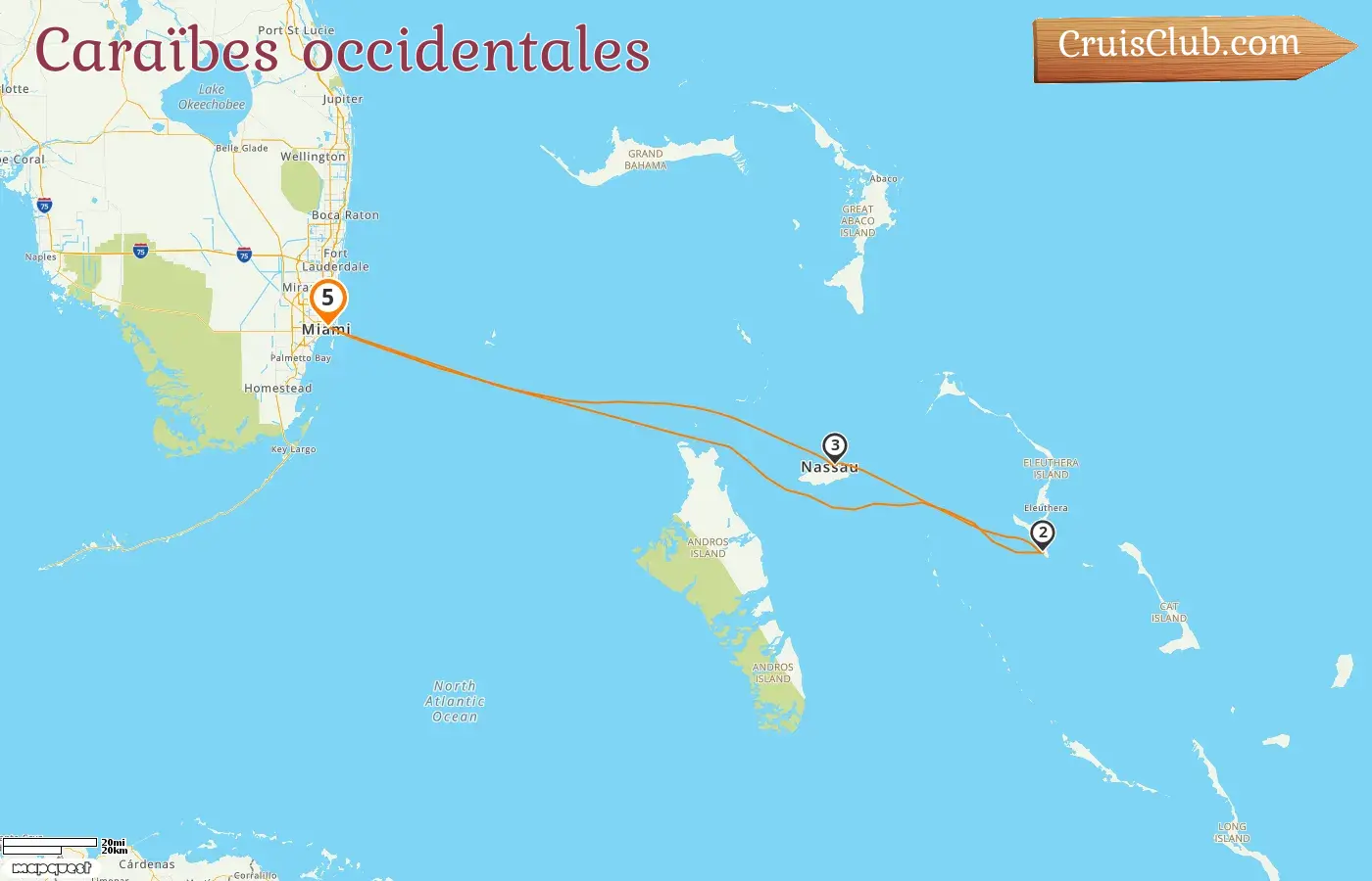 Croisière dans les Caraïbes occidentales au départ de Miami à bord du navire Carnival Sunrise avec des escales aux États-Unis et aux Bahamas pendant 5 jours