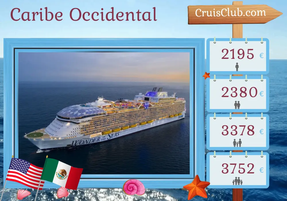 Crucero por el Caribe Occidental desde Port Canaveral / Orlando a bordo del barco Maravilla de los Mares con visitas a Estados Unidos, Bahamas, México y Honduras durante 8 días