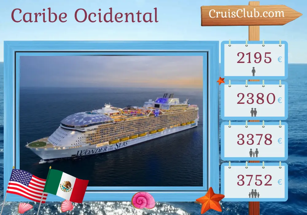 Cruzeiro no Caribe ocidental partindo de Port Canaveral / Orlando a bordo do navio Wonder of the Seas com visitas aos EUA, Bahamas, México e Honduras por 8 dias