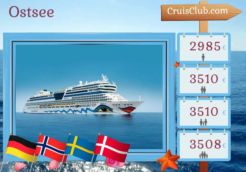 Kreuzfahrt in der Ostsee ab Warnemünde an Bord des Schiffes AIDAmar mit Besuchen in Deutschland, Norwegen, Schweden und Dänemark für 11 Tage