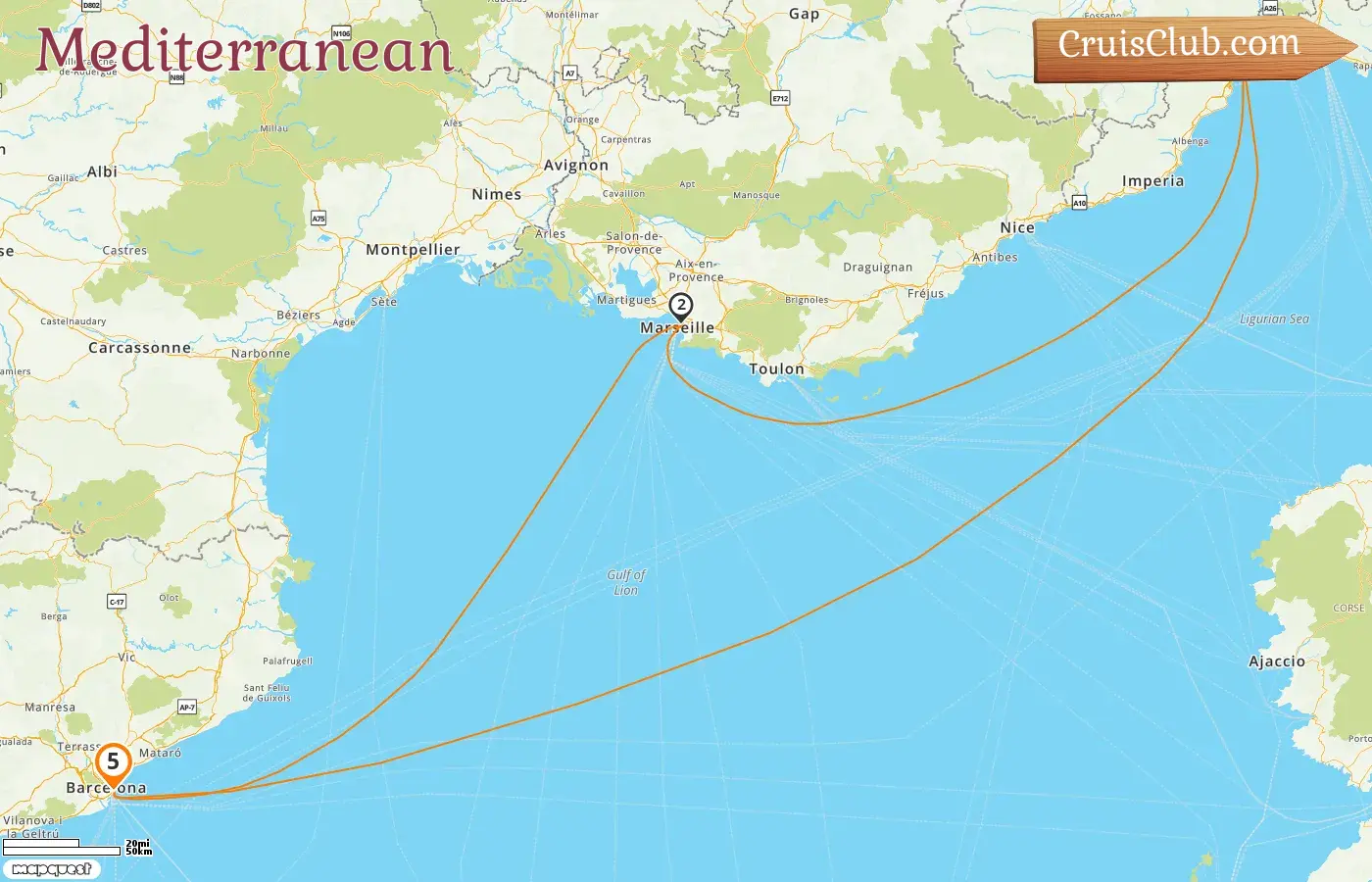 Cruise in the Mediterranean from Barcelona aboard Costa Fascinosa ship with visits to Spain, France, and Italy for 5 days