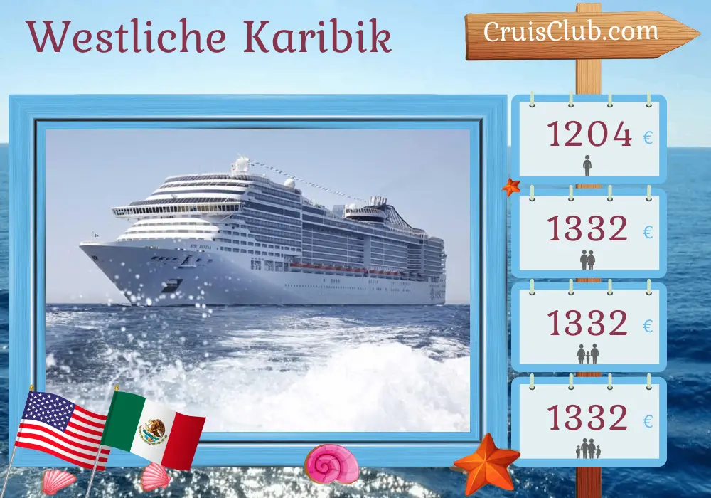 Kreuzfahrt in der westlichen Karibik ab Miami an Bord des MSC Divina Schiffes mit Stopps in den USA, Mexiko, den Cayman Islands, Jamaika und den Bahamas für 8 Tage