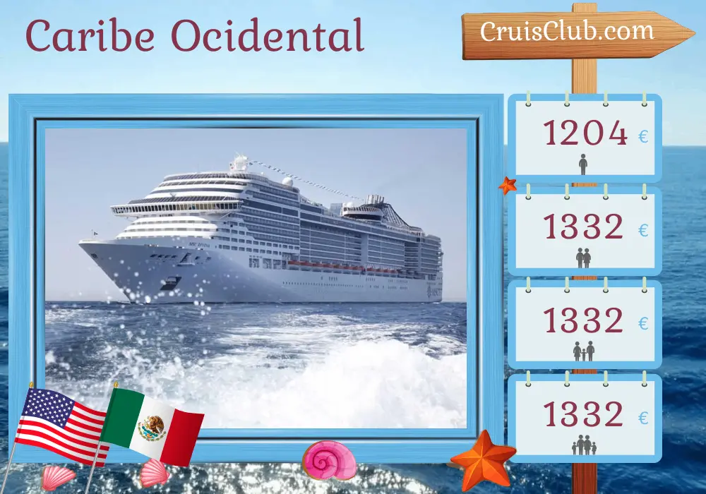 Cruzeiro no Caribe Ocidental a partir de Miami a bordo do navio MSC Divina com visitas aos EUA, México, Ilhas Cayman, Jamaica e Bahamas por 8 dias