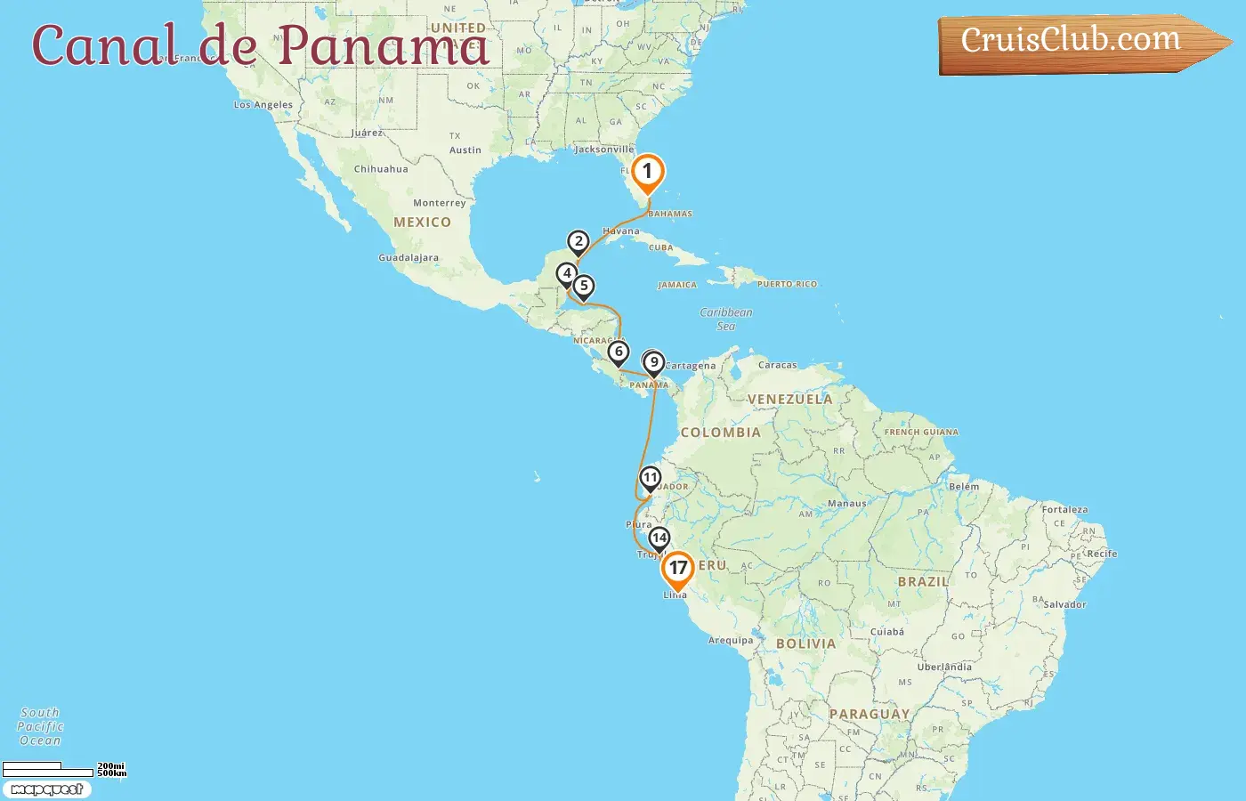 Croisière dans le canal de Panama de Fort Lauderdale à Lima à bord du navire Silver Nova avec des visites aux États-Unis, au Mexique, au Belize, au Honduras, au Costa Rica, au Panama, en Équateur et au Pérou pendant 17 jours