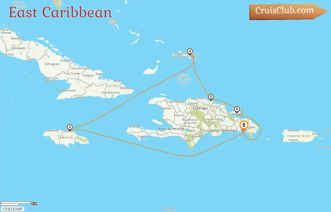 East Caribbean Cruise from La Romana to the Costa Pacifica ship with stops in the Dominican Republic and Jamaica for 8 days