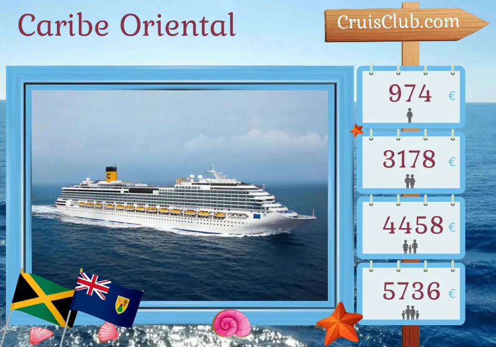 Cruzeiro no Caribe Oriental de La Romana a bordo do navio Costa Pacifica com visitas à República Dominicana e Jamaica por 8 dias